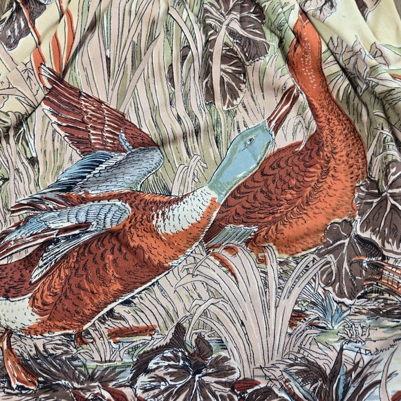 Vtg 70s Wood Handle Duck Fabric Large Handbag - Picture 8 of 8